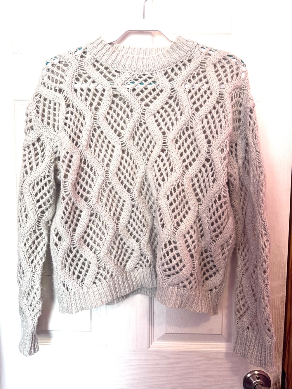 SHEIN Light Gray Open-Knit Crewneck Sweater